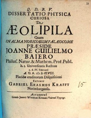 Dissertatio Physica Curiosa De Æolipila