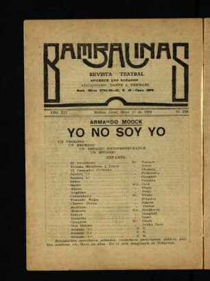 Yo no soy yo : un prólogo, un exordio, un espacio inconmensurable, un epílogo ; [pieza en un acto dividido en cinco cuadros]