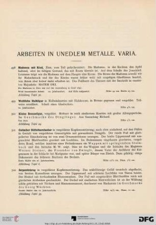 Arbeiten in unedlem Metalle. Varia (Nr. 498-531)