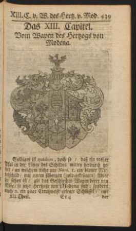 Das XIII. Capitel. Vom Wapen des Hertzogs von Modena