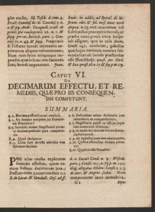 Caput VI. De Decimarum Effectu, Et Remediis, Quae Pro Iis Consequendis Competunt.