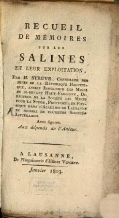Recueil de mémoires sur les salines et leur exploitation