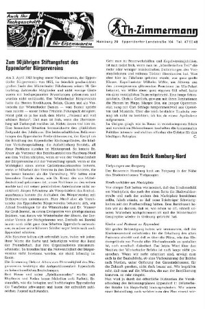 Zum 90jährigen Stiftungsfest des Eppendorfer Bürgervereins