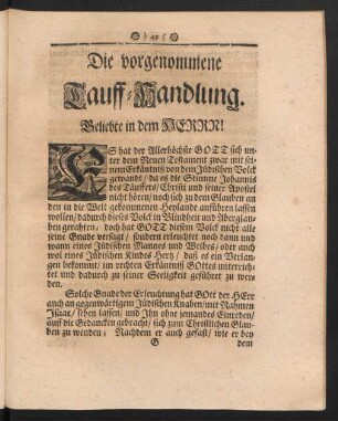 Die vorgenommene Tauff-Handlung.