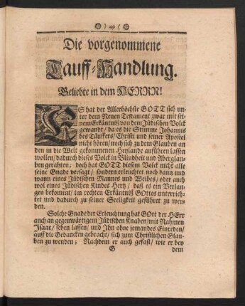Die vorgenommene Tauff-Handlung.
