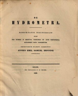 De hydrometra : dissertatio inauguralis