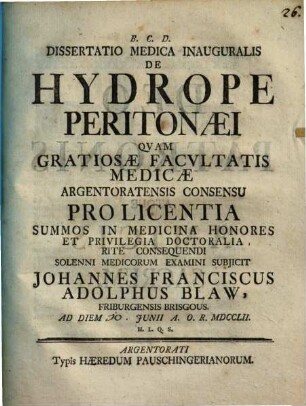 Diss. med. inaug. de hydrope peritonaei