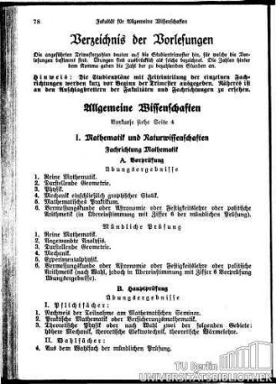 Fachrichtungen für Mathematik, Physik, Chemie und Wirtschaftswissenschaft