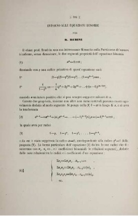 Intorno alle equazioni binomie.
