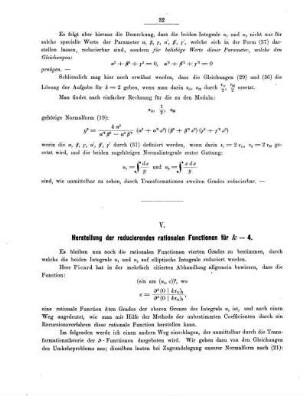 V. Herstellung der reducierenden rationalen Functionen für k=4.