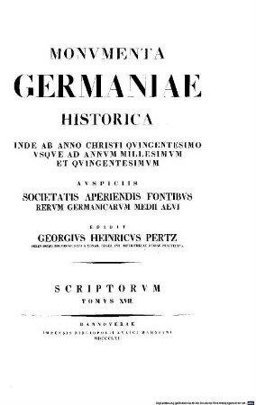 Monumenta Germaniae Historica : inde ab anno Christi quingentesimo usque ad annum millesimum et quingentesimum, 17. Annales aevi Suevici
