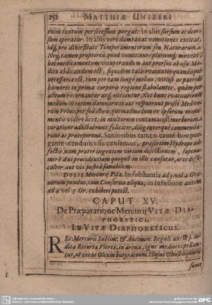 Caput XV. De Praeparatione Mercurij Vitae Diaphoretici.