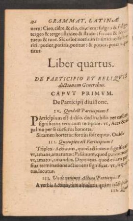 Liber quartus. De Participio Et Reliquis dictionum Generibus.