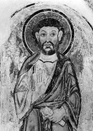 Johannes der Evangelist : Johannes der Evangelist. Fresko (um 1160-1165). Pürgg-Trautenfels, Sankt Johannes Kapelle, Inneres