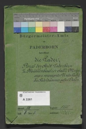 Pader. Prozess Stadt Paderborn gegen Sally Meyer (dielenpader) wegen Unterhaltung des Paderdammes auf den Dielen