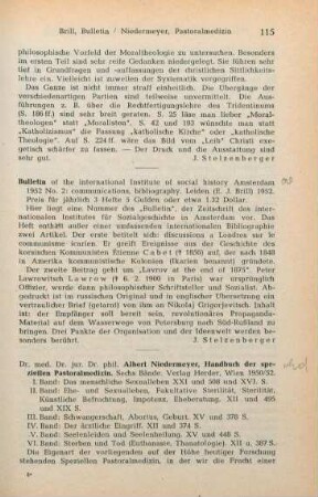 115-120 [Rezension] Niedermeyer, Albert, Handbuch der speziellen Pastoralmedizin