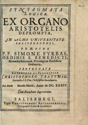 Syntagmata Logica. Ex Organo Aristotelis Deprompta