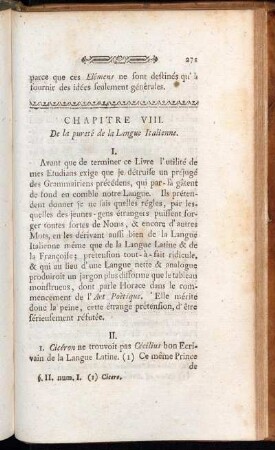 Chapitre VIII. De la pureté de la Langue Italienne.