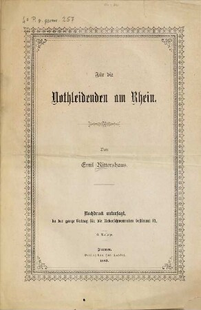 Für die Nothleidenden [Notleidenden] am Rhein