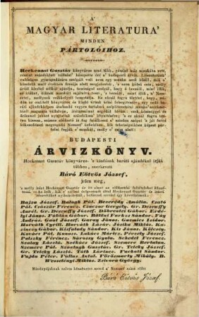 Budapesti árvízkönyv : Heckenast Gusztáv kiadókönyváros urnak baráti ajándékul, 1. 1839