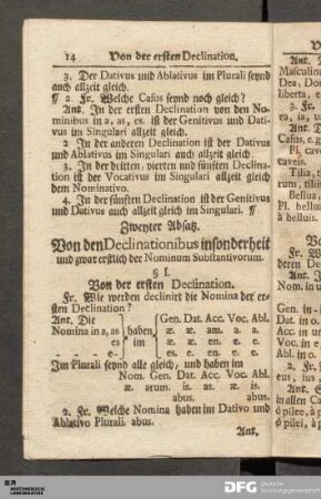 Zweyter Absatz. Von den Declinationibus insonderheit und zwar erstlich der Nominum Substantivorum