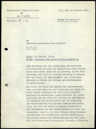 Befehlshaber Südgriechenland an DAI Athen
