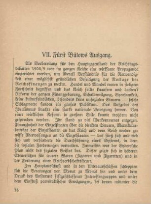 VII. Fürst Bülows Ausgang