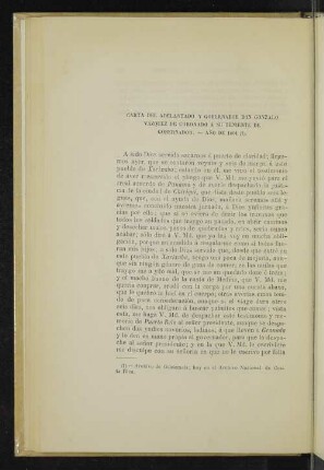 Carta del adelantado y gobernador don Gonzalo Vázquez de Coronado á su teniente de gobernador. - Año de 1601 (1).