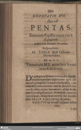 Disputatio XVII. Hoc est Pentas