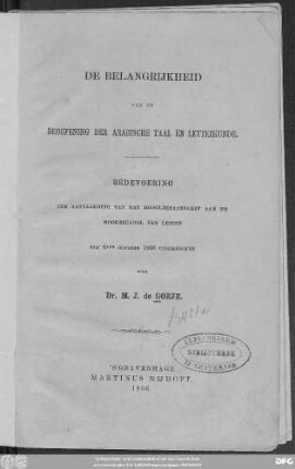 De belangrijkheid van de beoefening der Arabische taal en letterkunde