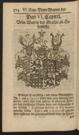 Das VI. Capitel. Vom Wapen der Grafen zu Hohenlohe