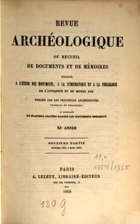 Revue archéologique. 11. 1854, Pt. 2