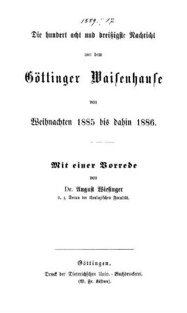 138: Nachricht von dem Göttinger Waisenhause