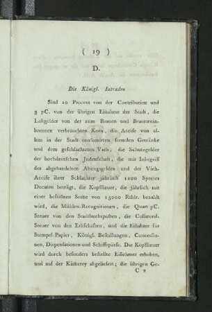 D. Die Königl. Intraden