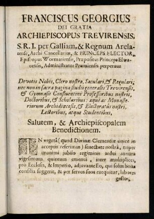 Salutem & Archiepiscopalem Benedictionem