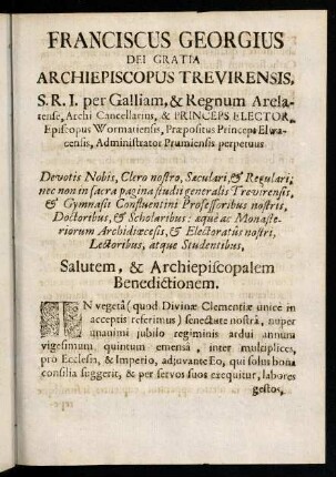Salutem & Archiepiscopalem Benedictionem