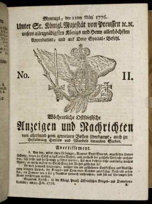 No. 11. Montags, den 11ten März 1776.