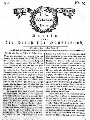 No. 69., 28sten August 1810