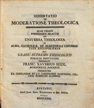 Dissertatio De Moderatione Theologica