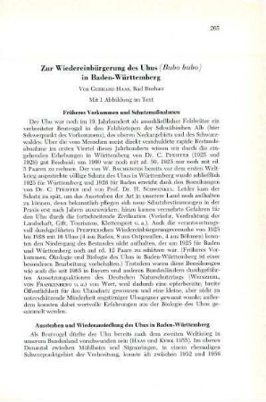 Zur Wiedereinbürgerung des Uhus (Bubo bubo) in Baden-Württemberg