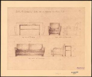 Haus Darré, Berlin-Dahlem Umbau: Sofa, Sofatisch, Sessel 1:10