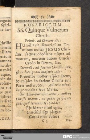 Rosariolum de Vulneribus Christi.