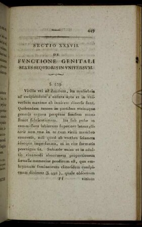 Sectio XXXVII. De Functione Genitali Sexus Sequioris In Universum