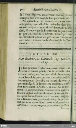 Lettre DXCI. Aux Rochers, ce Dimanche, 23. Octobre, 1689