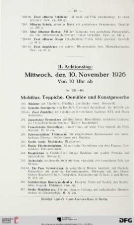 Mobiliar, Teppiche, Gemälde und Kunstgewerbe (Nr. 253-495)