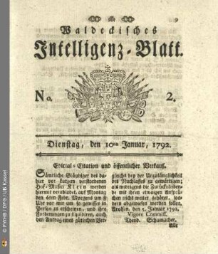 No. 2. Dienstag, den 10ten Januar, 1792