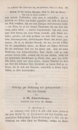541-558 Beiträge zur Erklärung des Hebräerbriefs : aus dem Nachlasse