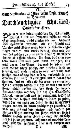VI. Eine Suplication an Ihro Churfürstl. Durch. zu Hannover.