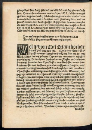 Von unsern gnedigsten herrn von Saltzburg etc. das Kayserlich Regiment zu Speyer außgangen.