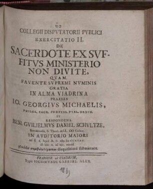 Exercit. 2: Collegii Dispvtatorii Pvblici Exercitatio .... Exercit. 2